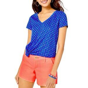 Lilly Pulitzer Etta V-Neck Top in Borealis Blue Lilly Squared Women’s S Beach